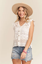 Load image into Gallery viewer, August Eyelet Ruffled Shoulder Crochet Crop
