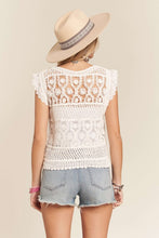 Load image into Gallery viewer, August Eyelet Ruffled Shoulder Crochet Crop

