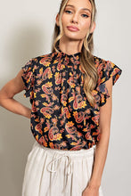 Load image into Gallery viewer, Allie Satin Printed Ruffle Sleeve Top
