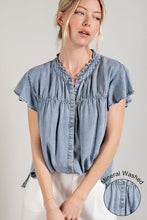 Load image into Gallery viewer, Kelly Mineral Washed Ruffle Sleeve Top
